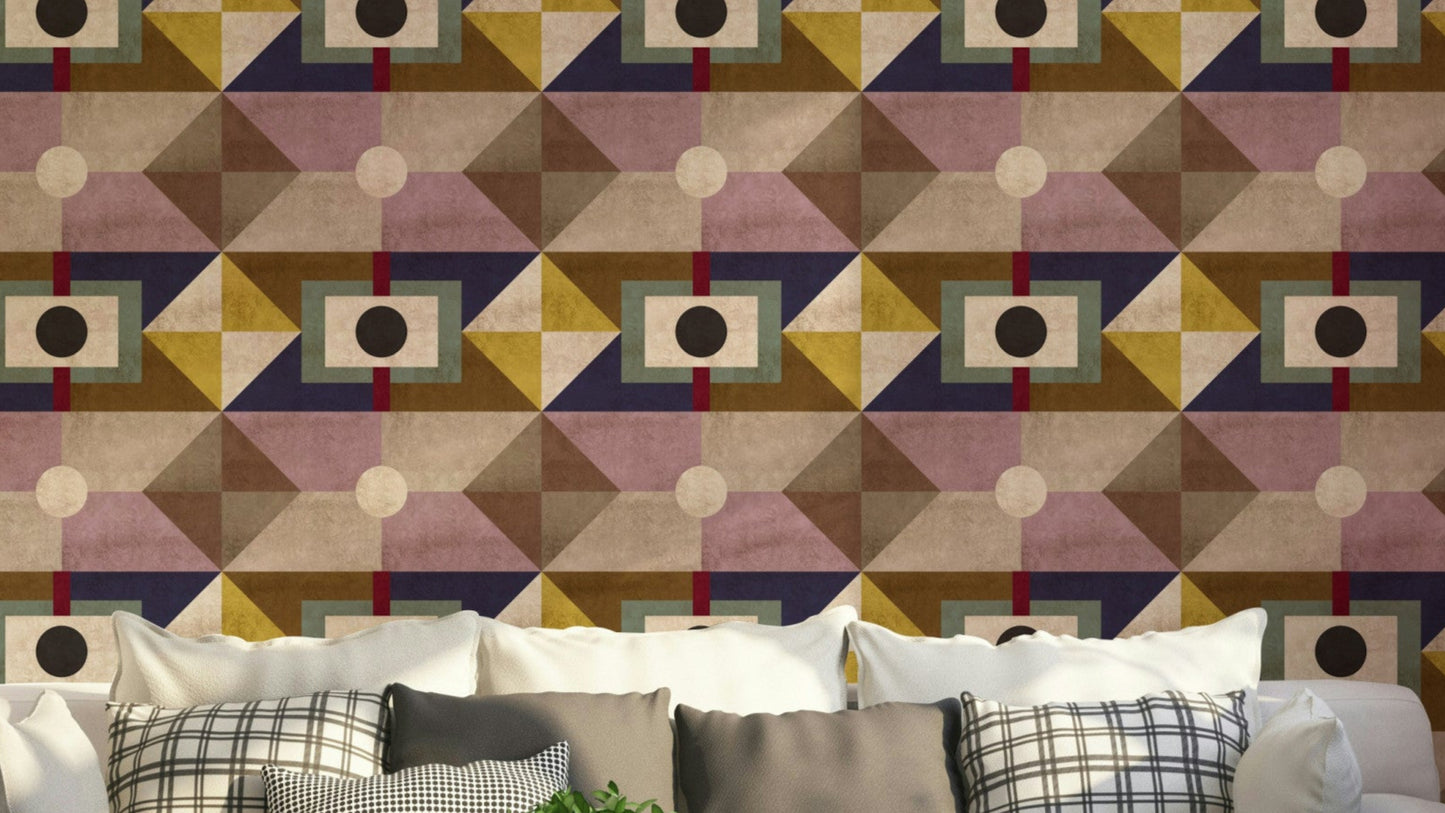 Vintage color block wall mural design

