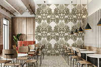 Wall mural with repeating botanical shapes

