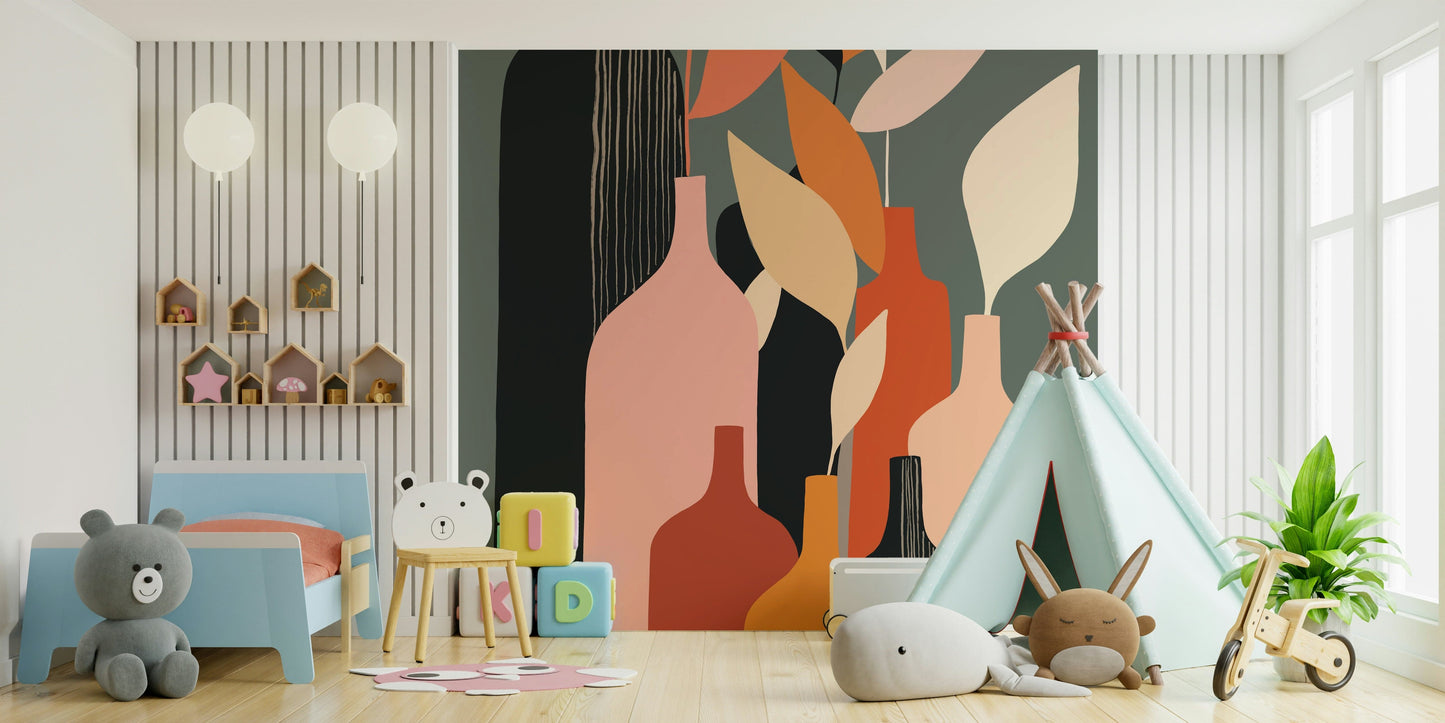 Decorazione murale con bottiglia nei toni della terra