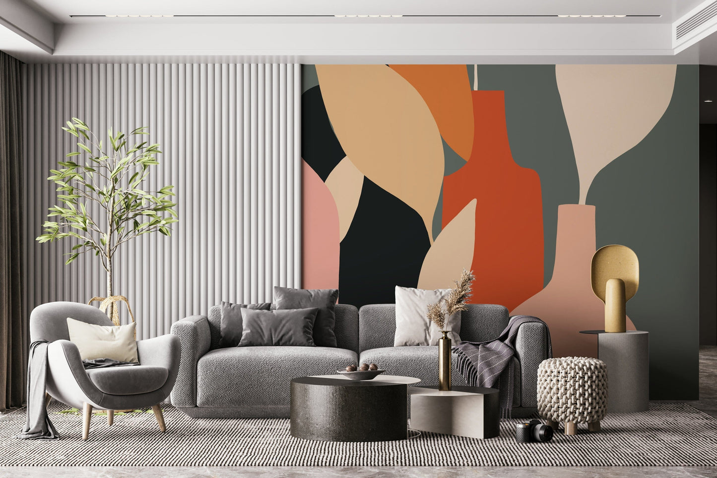 Decorazione murale con bottiglia nei toni della terra