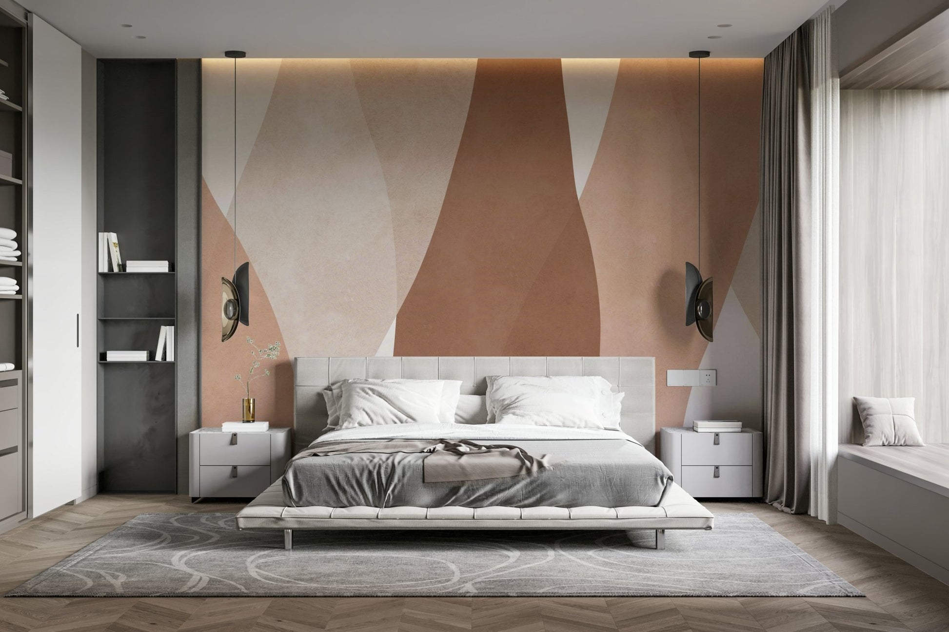 A wallpaper design with a flowing curves pattern.

