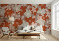 A graceful subtle bloom wall mural in warm, earth tones.

