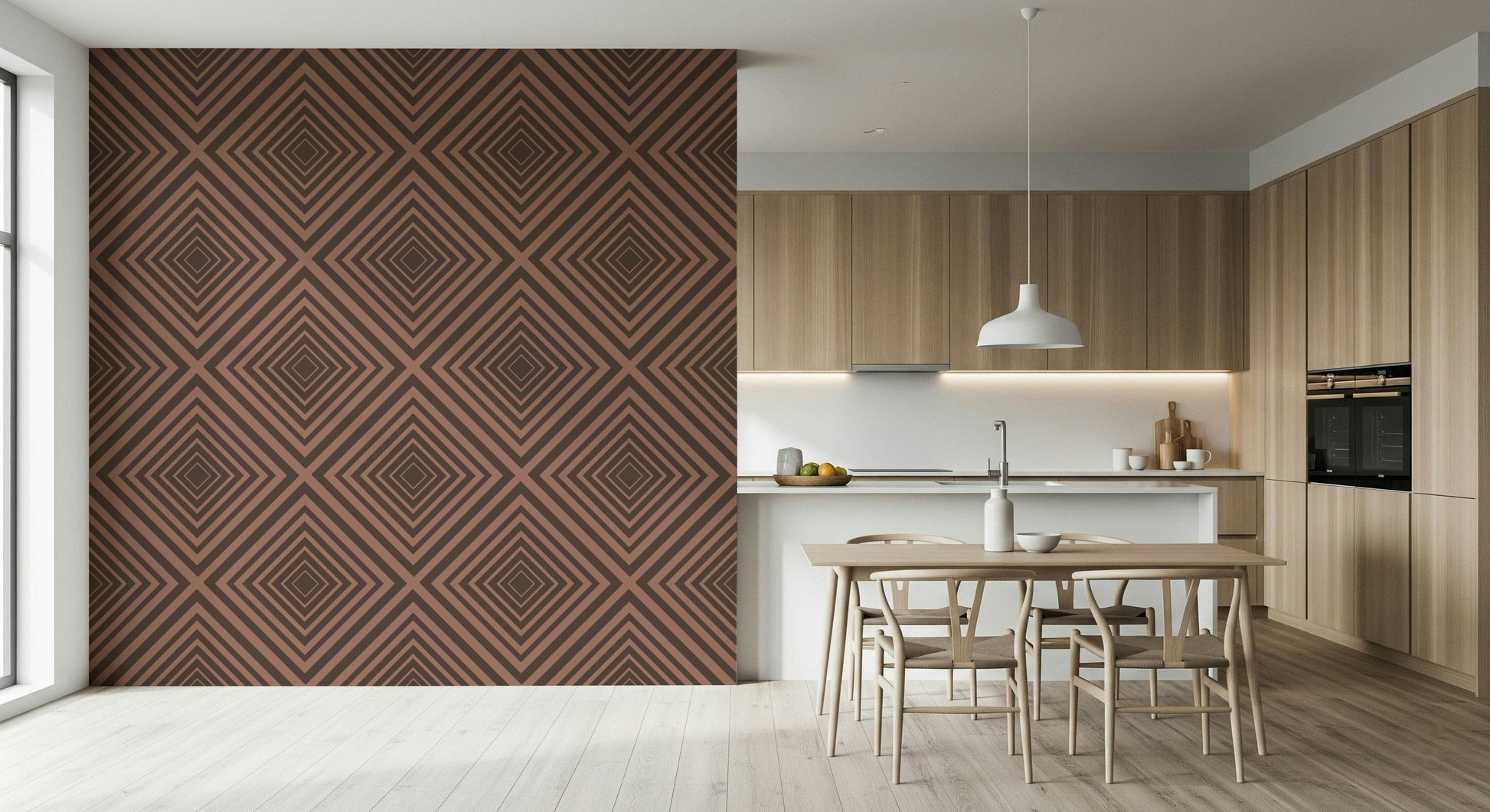 Terra Lines accent wall mural, patterned backdrop, decorative home furnishing.