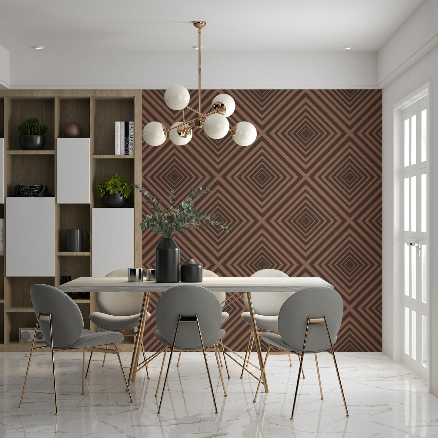 Terra Lines wall mural, repeating pattern, sepia earth tones, awesome décor.