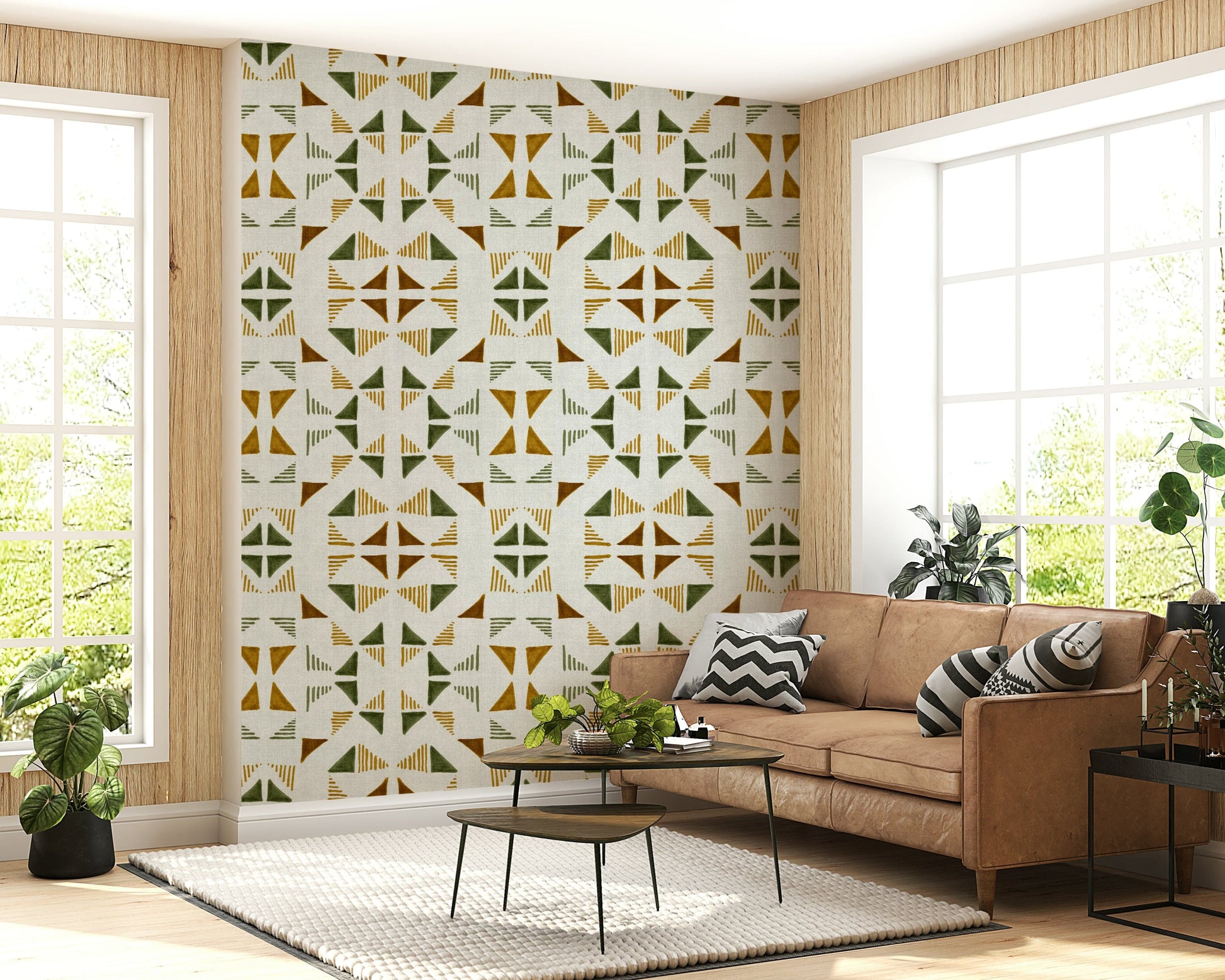Abstract triangle design wallpaper inspired by leaves, forest textures, and natural geometry.