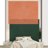 Modern home styling with a warm abstract and geometric mural.