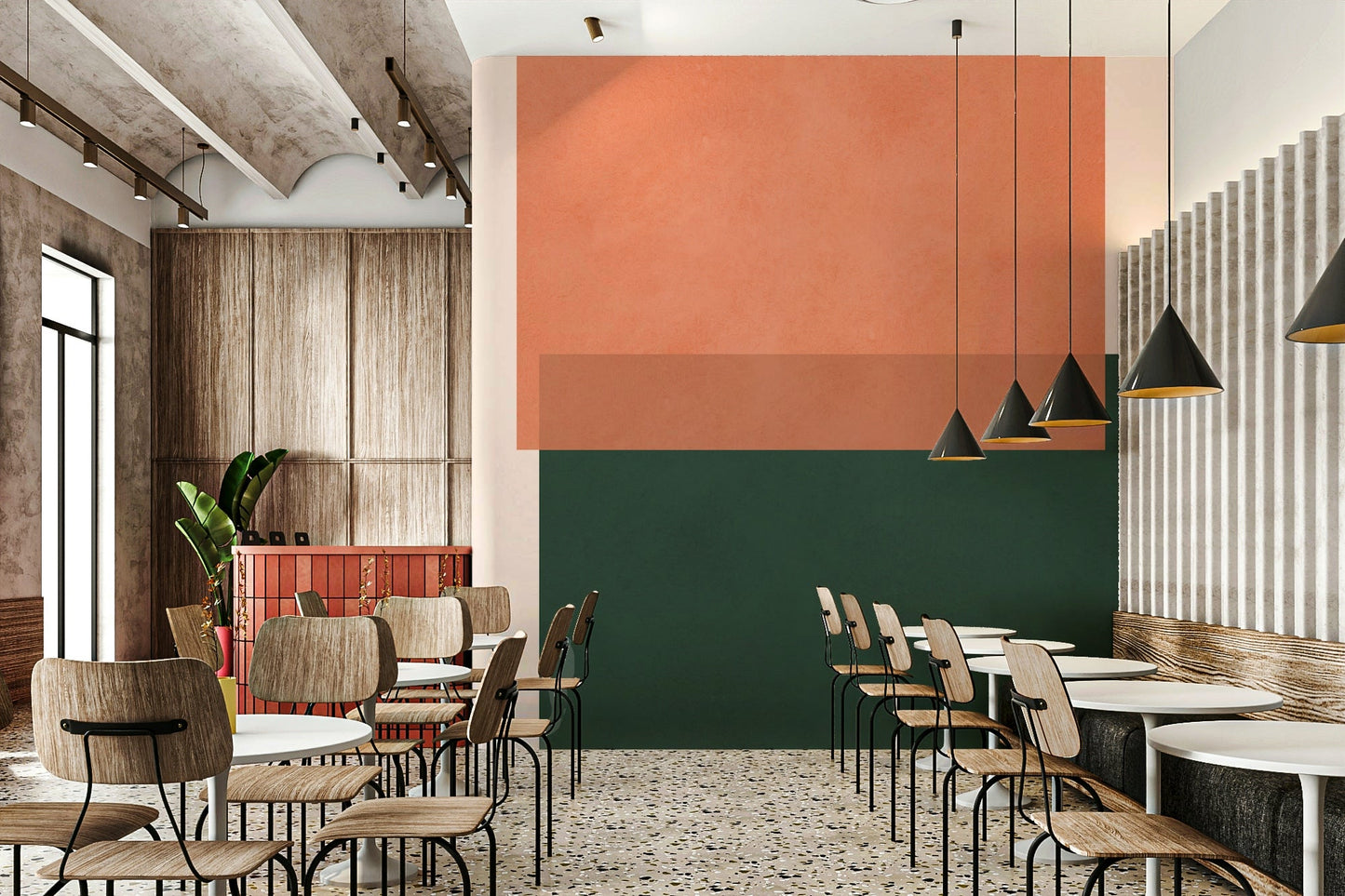 Neutral colour abstract mural for a modern living space interior.