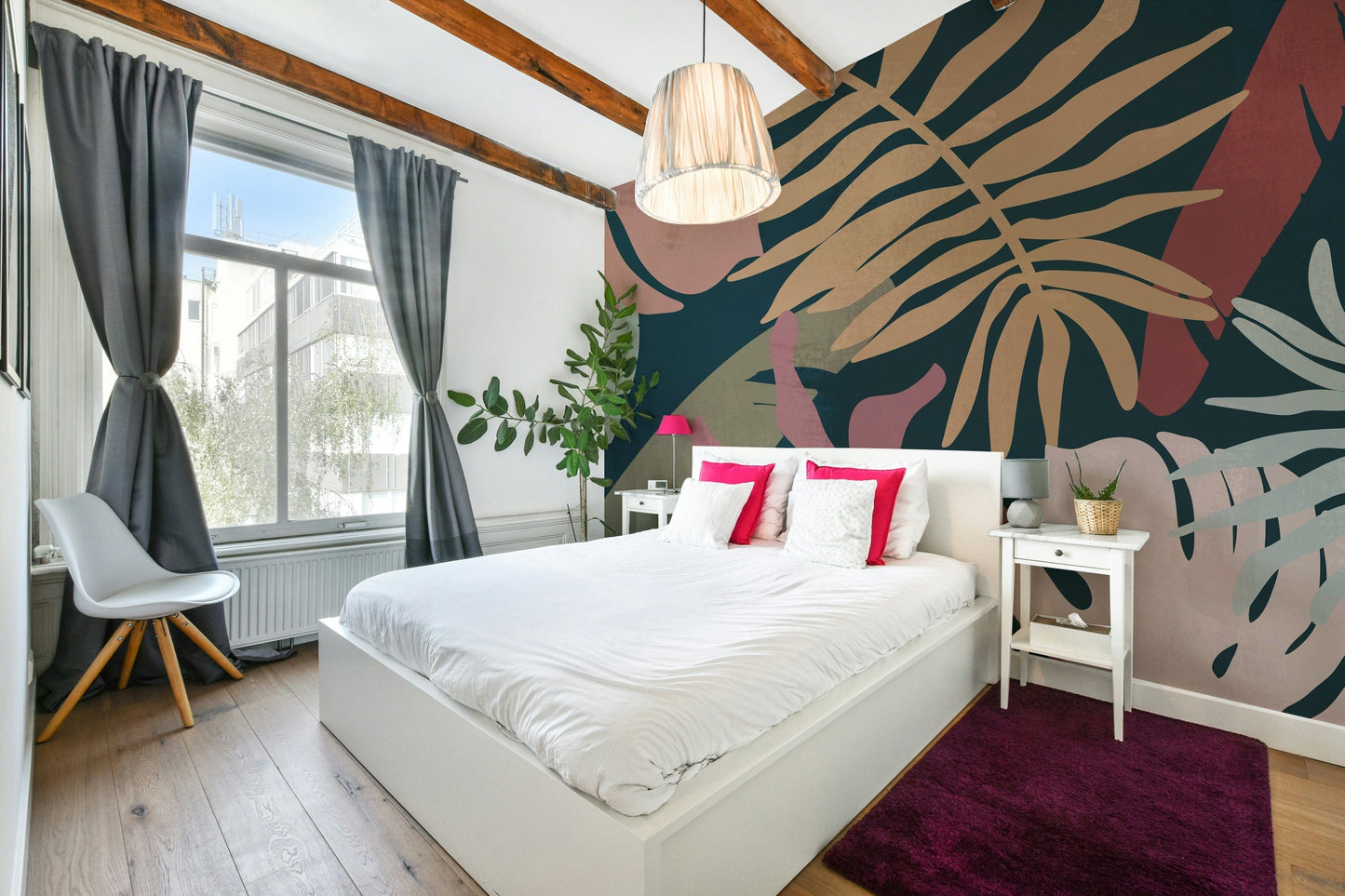 A contemplative leaf design wallpaper mural for a feature wall.

