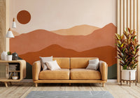 The wall mural is installed on a living room feature wall.

