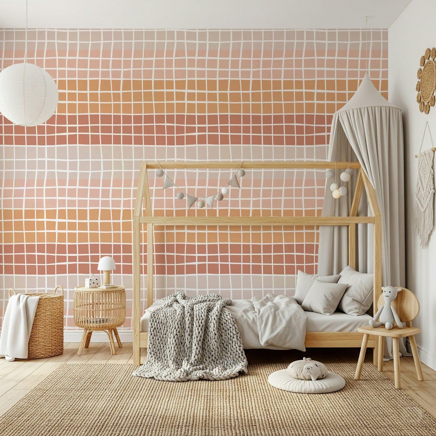 A calming wallpaper design with imperfect hand-drawn squares arranged in an earthy color palette.