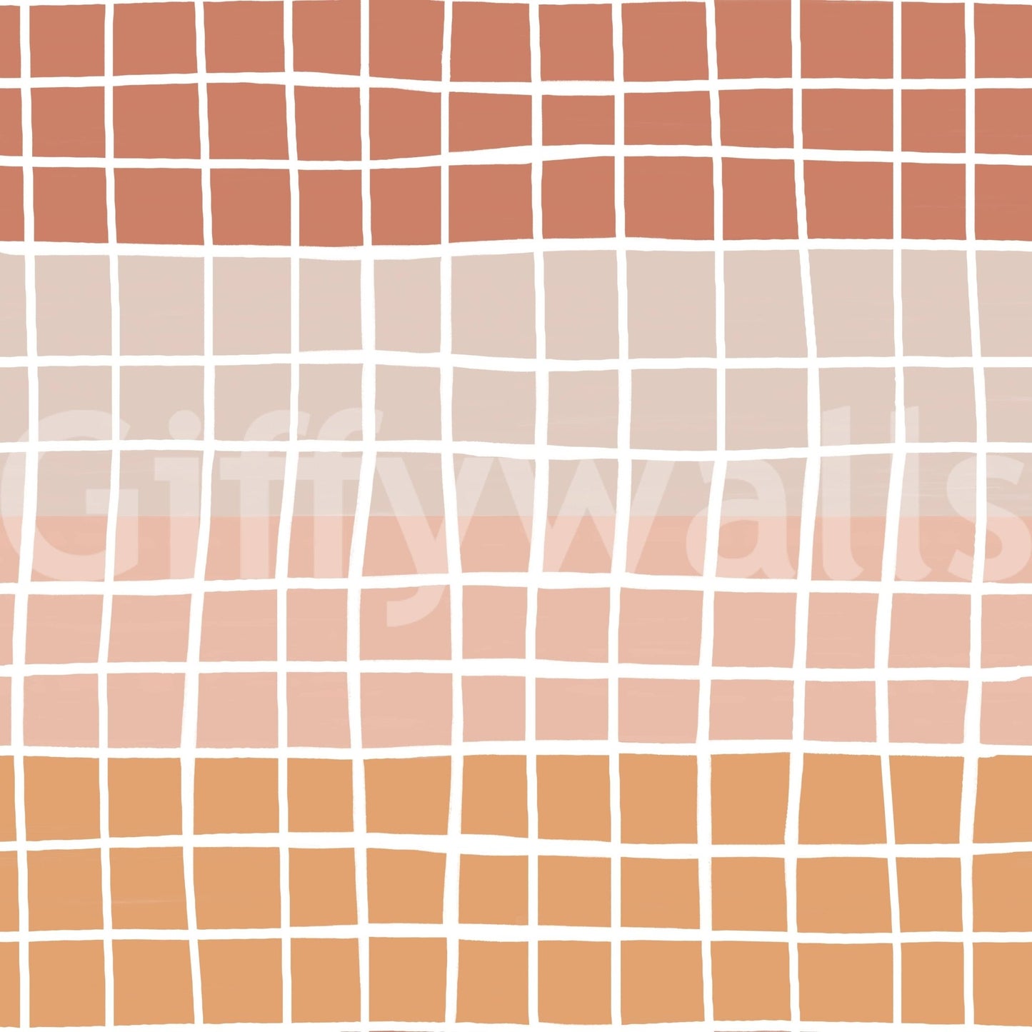 Soothing hand-drawn grid wallpaper blending terracotta, rust, peach, and beige squares naturally.