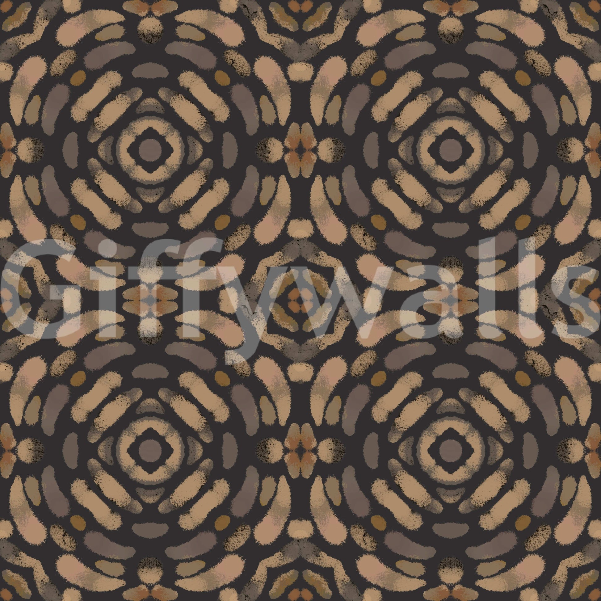 Layered geometric symmetry in natural hues of beige, tan, and warm browns.