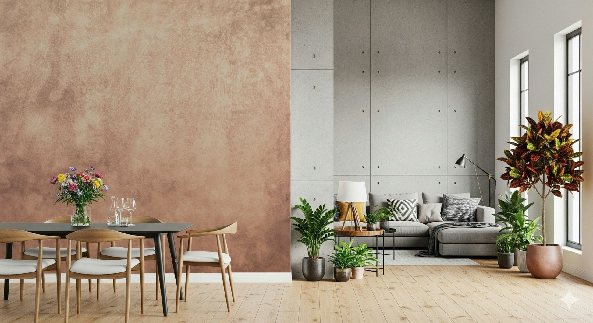 Watercolor-inspired wallpaper with soft blended peach tones for a cozy, natural look.
