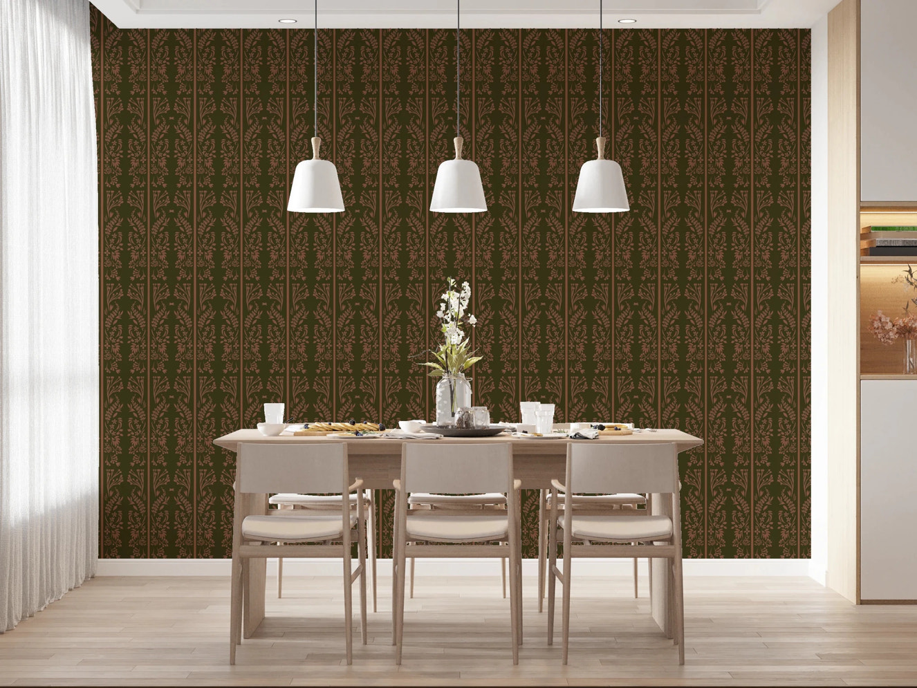 Earthy toned Cottagecore Floral stripes Wallpaper⁠