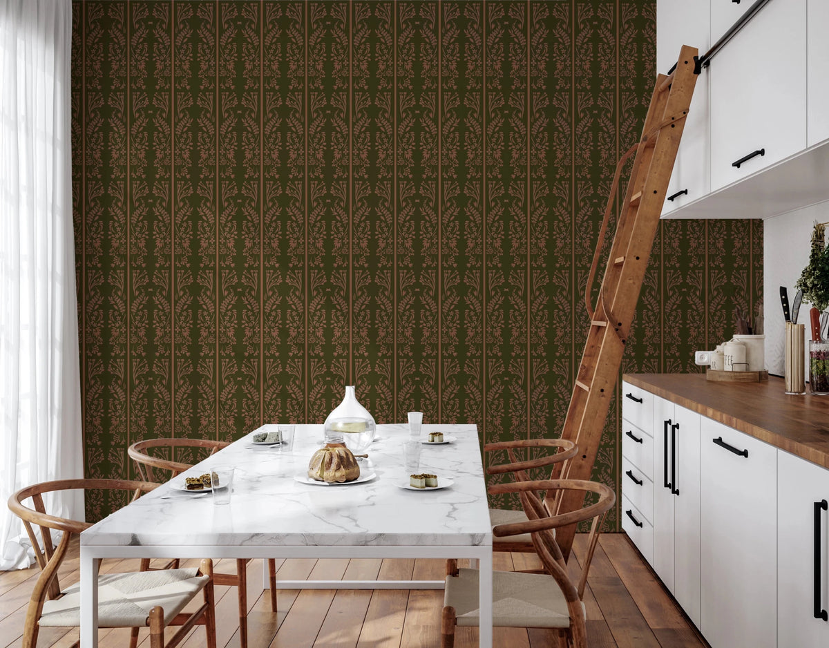 Earthy Cottagecore Earthy toned Cottagecore Floral stripes Wallpaper for Decor