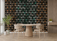 Earthy Tones Triangles Wall Mural with soft terracotta and beige hues.

