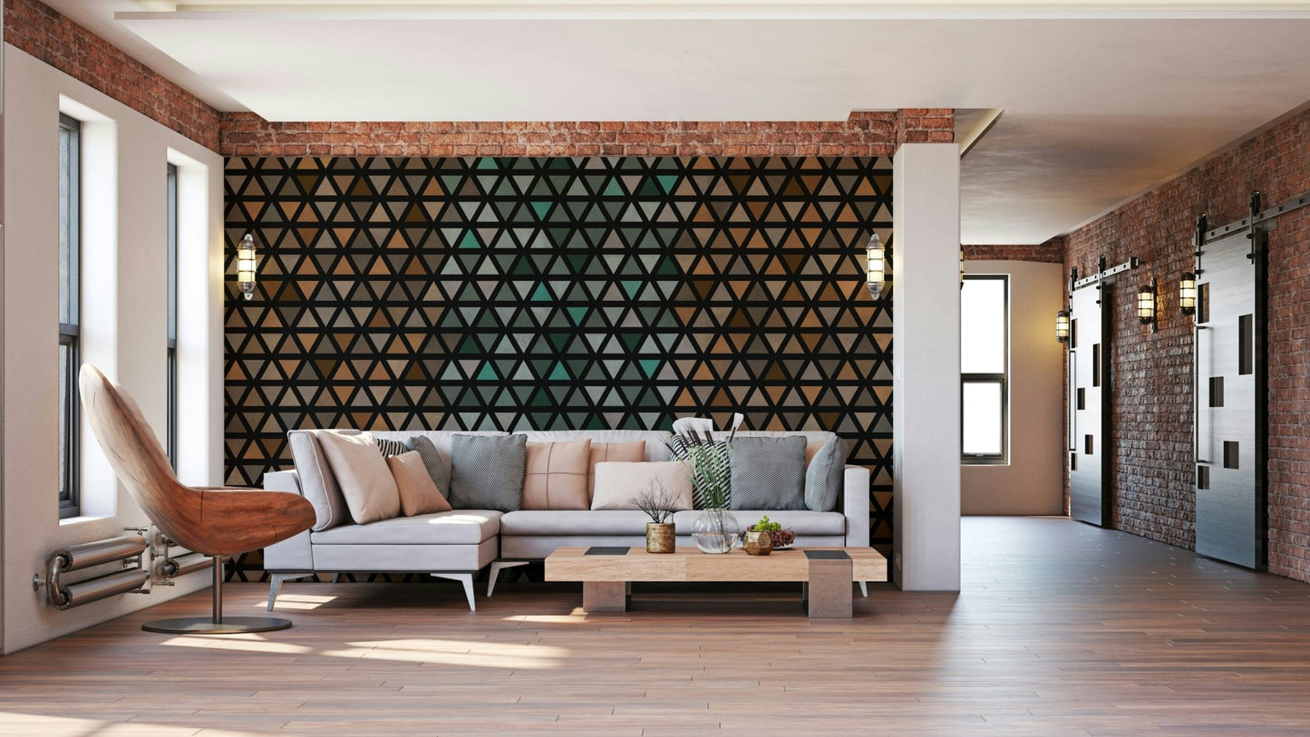 Triangle pattern wall mural with calming natural shades.

