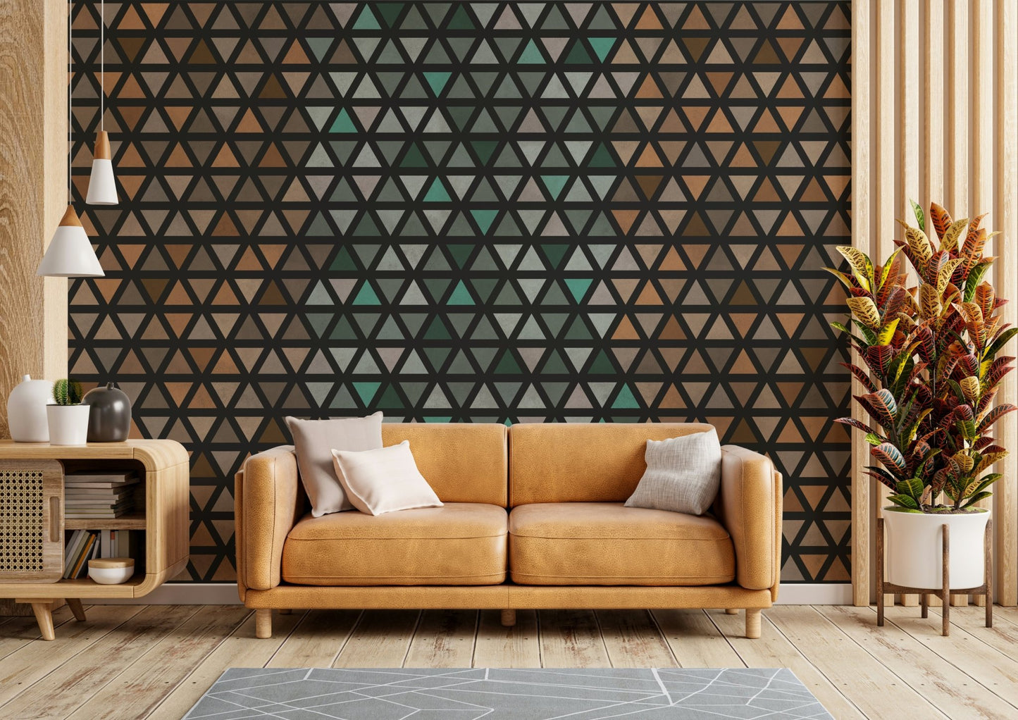 Earthy Tones Triangles mural wallpaper for subtle, modern interiors.

