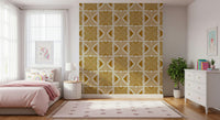 Aesthetic goldenrod wall mural, vintage global Tribal Foliage style.