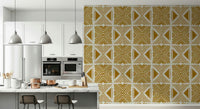 Hand-drawn wall mural with warm mustard, repeating chevron pattern.