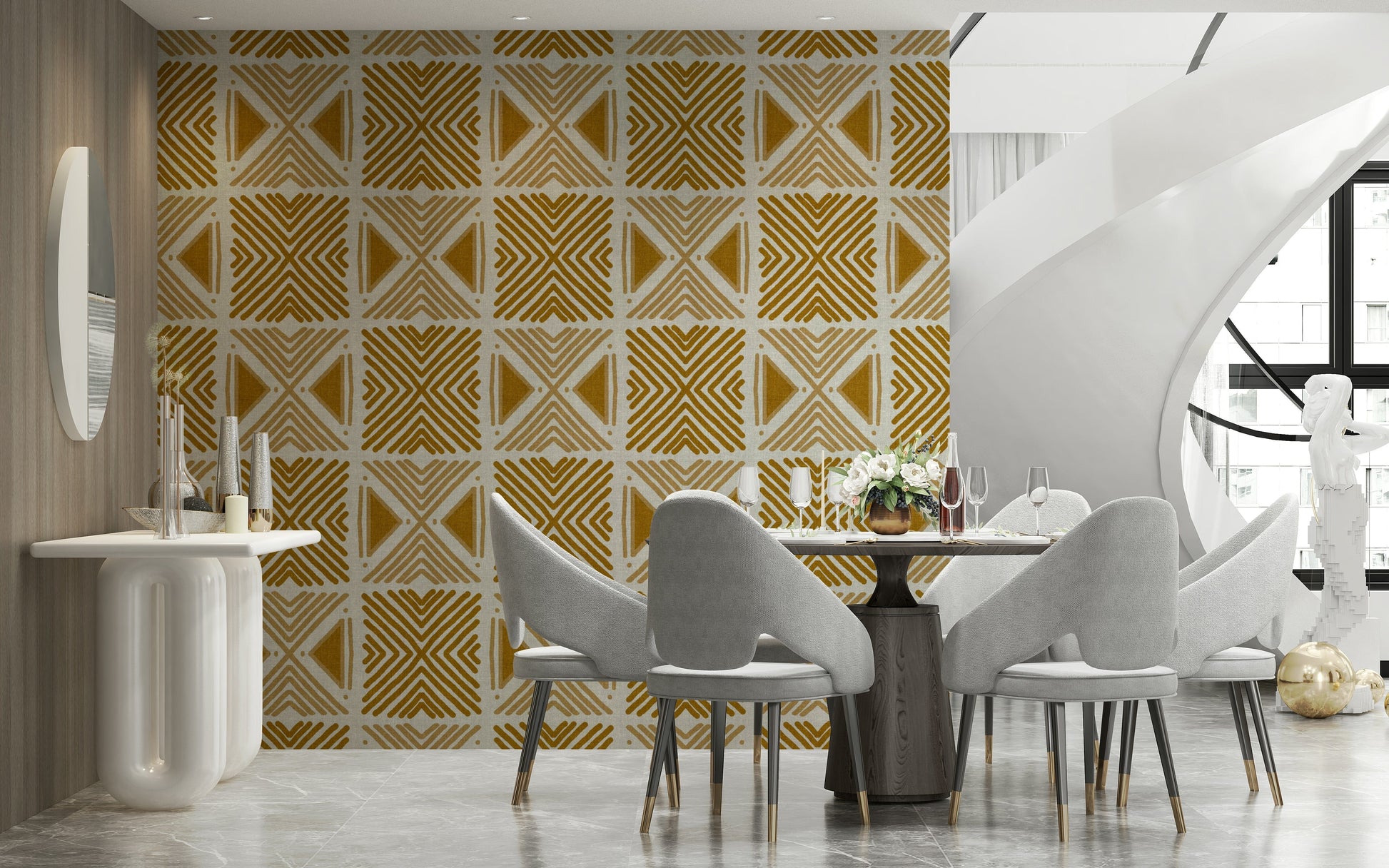 Bohemian wallpaper: Indigenous Tribal Foliage Motif, textured look.