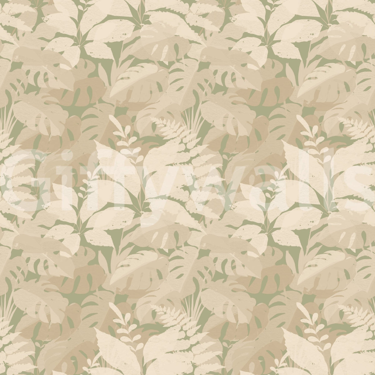 Calm silhouette monstera leaves wallpaper with layered foliage and neutral tones
