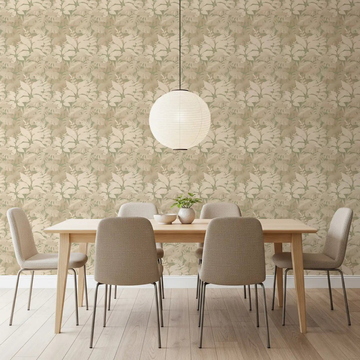 Earthy Tropics wallpaper with oversized monstera leaves silhouettes