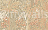 Earthy warm tones jungle rustic abstraction wall mural with layered plant art