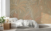 Earthy warm tones jungle rustic abstraction wall mural for natural interior style
