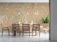 Dining area Modern artistic wall mural with fluid organic shapes and tropical plant motifs