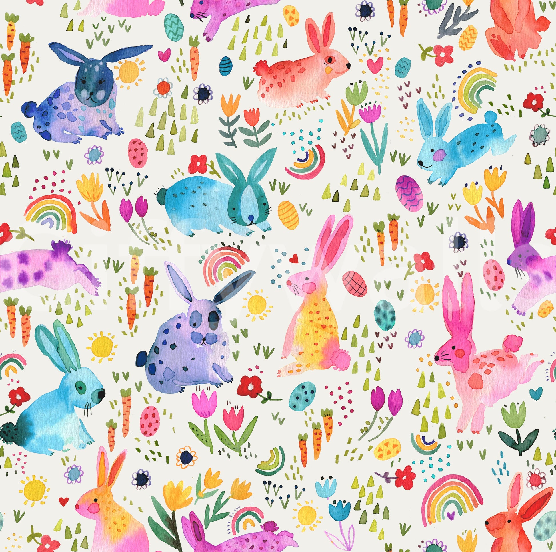 Children’s wallpaper with nature and bunny prints

