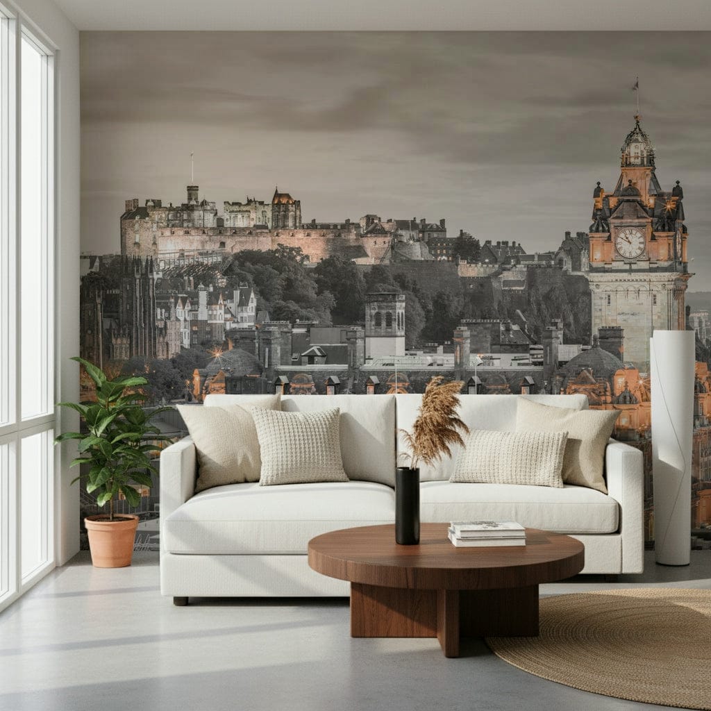 Edinburgh Castle wall mural, majestic Scottish fortress design.