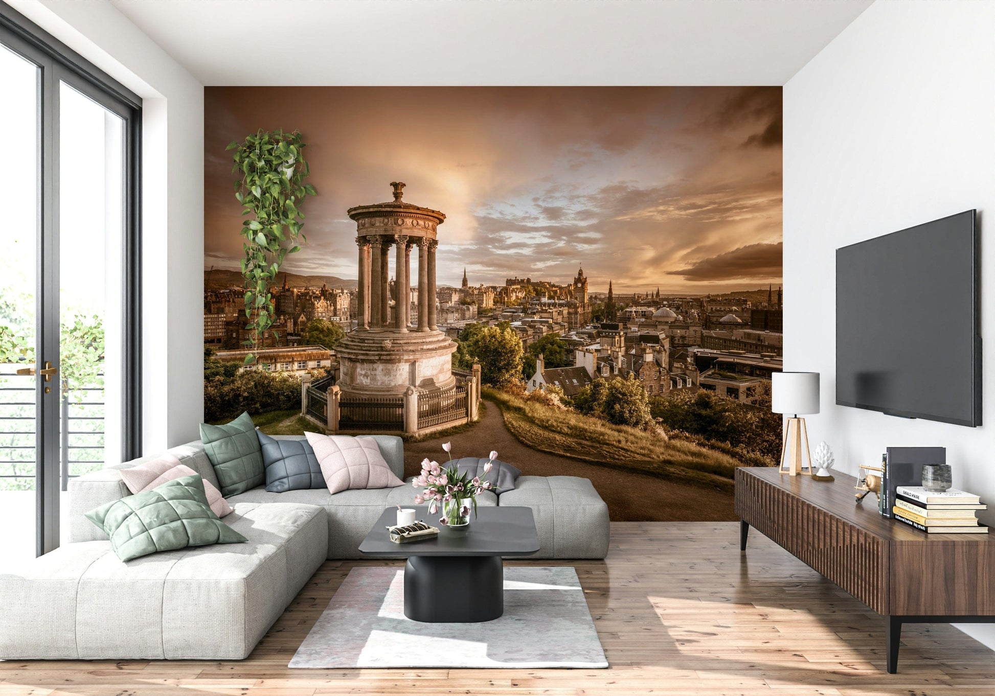 Ornate Calton Hill wall mural cloudy sunset picturesque outlook