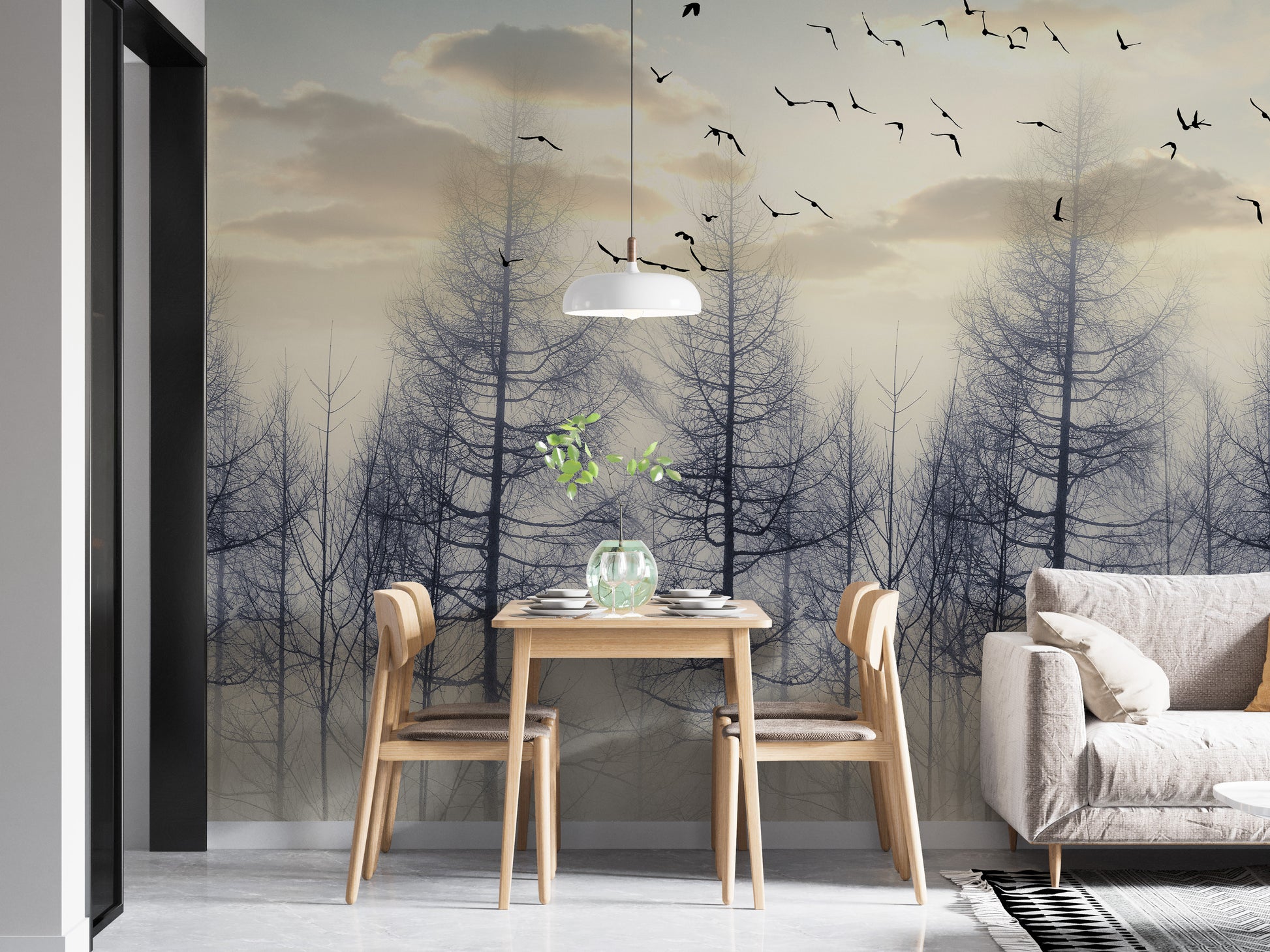 Eerie Foggy Forest Spooky Tree Halloween Wallpaper Mural - Giffywalls