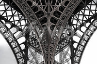 Contemporary lounge with Eiffel Tower wallpaper mural, gray tones, modern wall decor