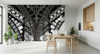 Study nook with Eiffel mural, Paris city skyline, modern apartment wall decor