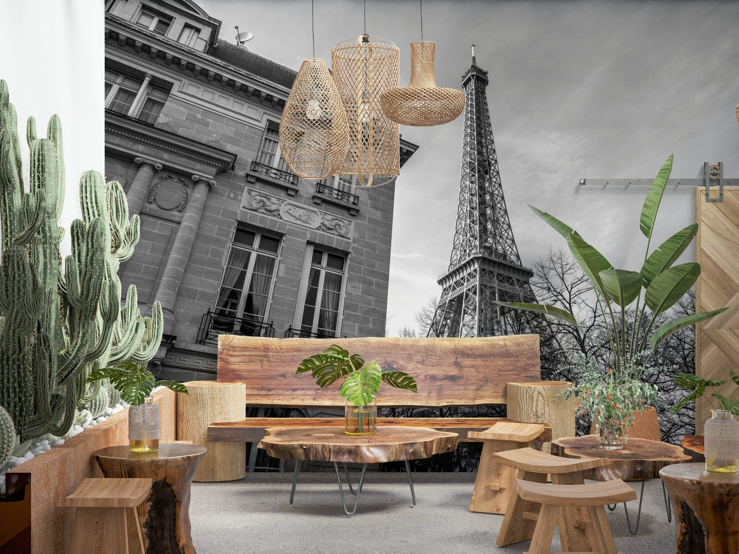 Old building next to Eiffel tower Wall Mural