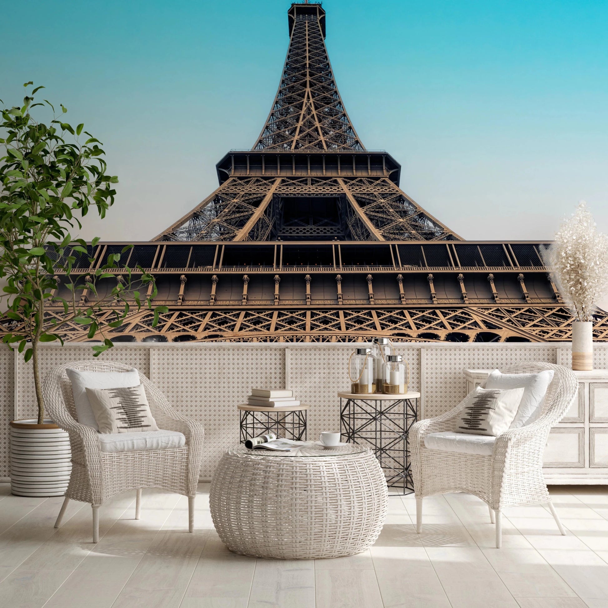 Eiffel's Azure Ascent Wall Mural
