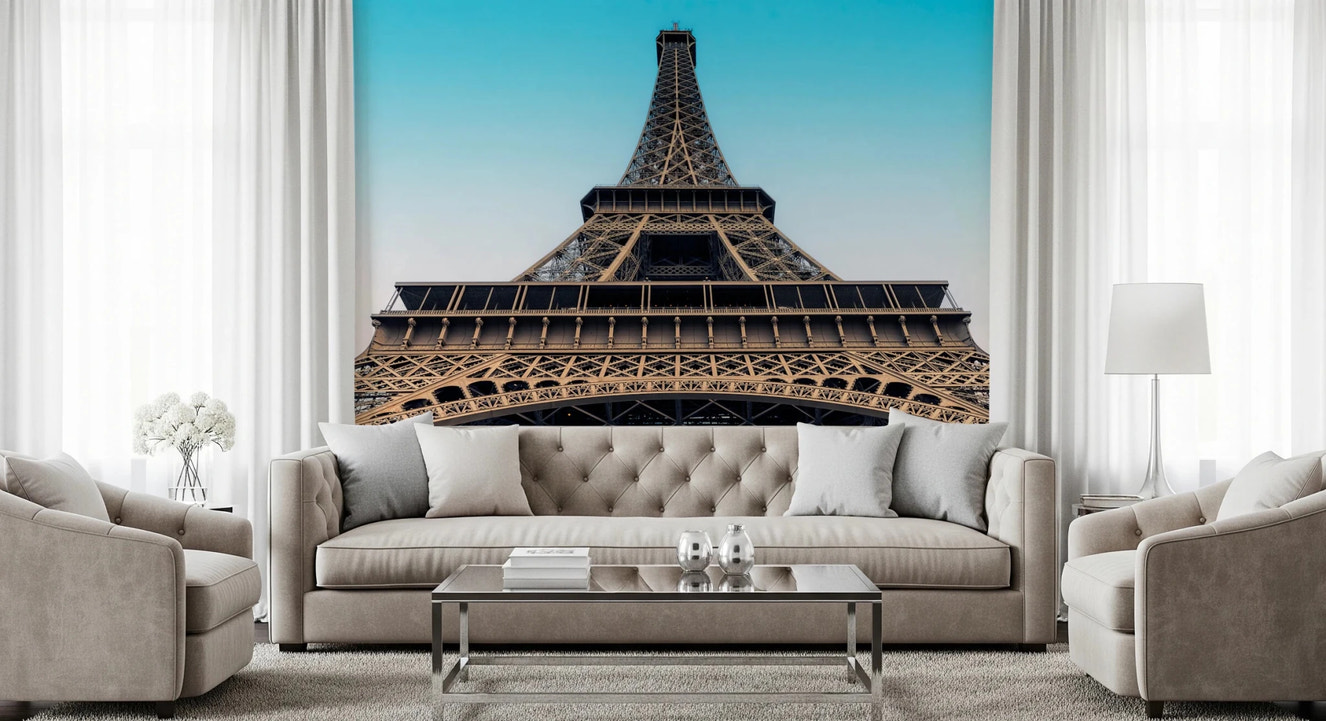 Eiffel's Azure Ascent Wall Mural