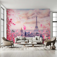 Eiffel's Rosy Haze Wall Mural
