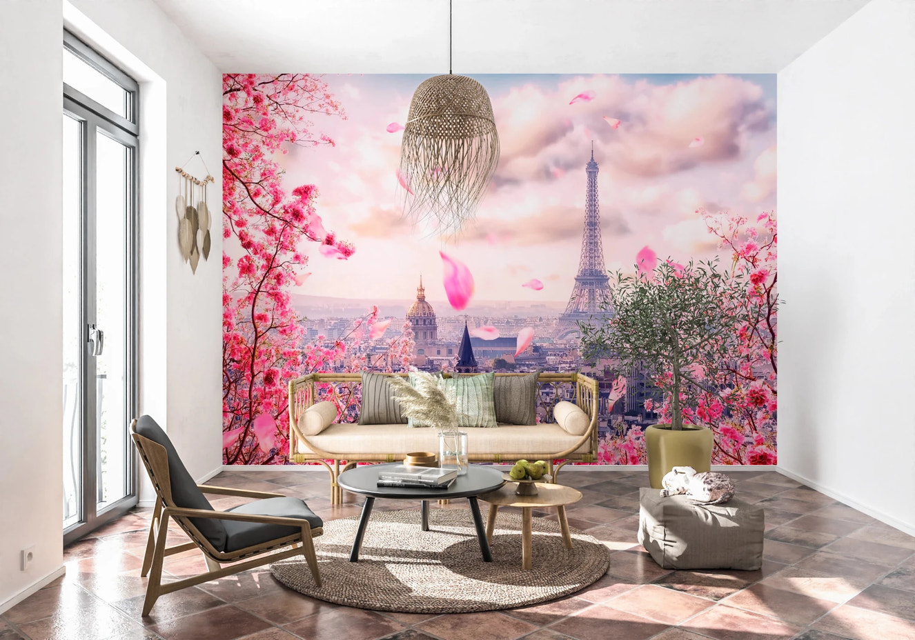 Eiffel's Rosy Haze Wall Mural