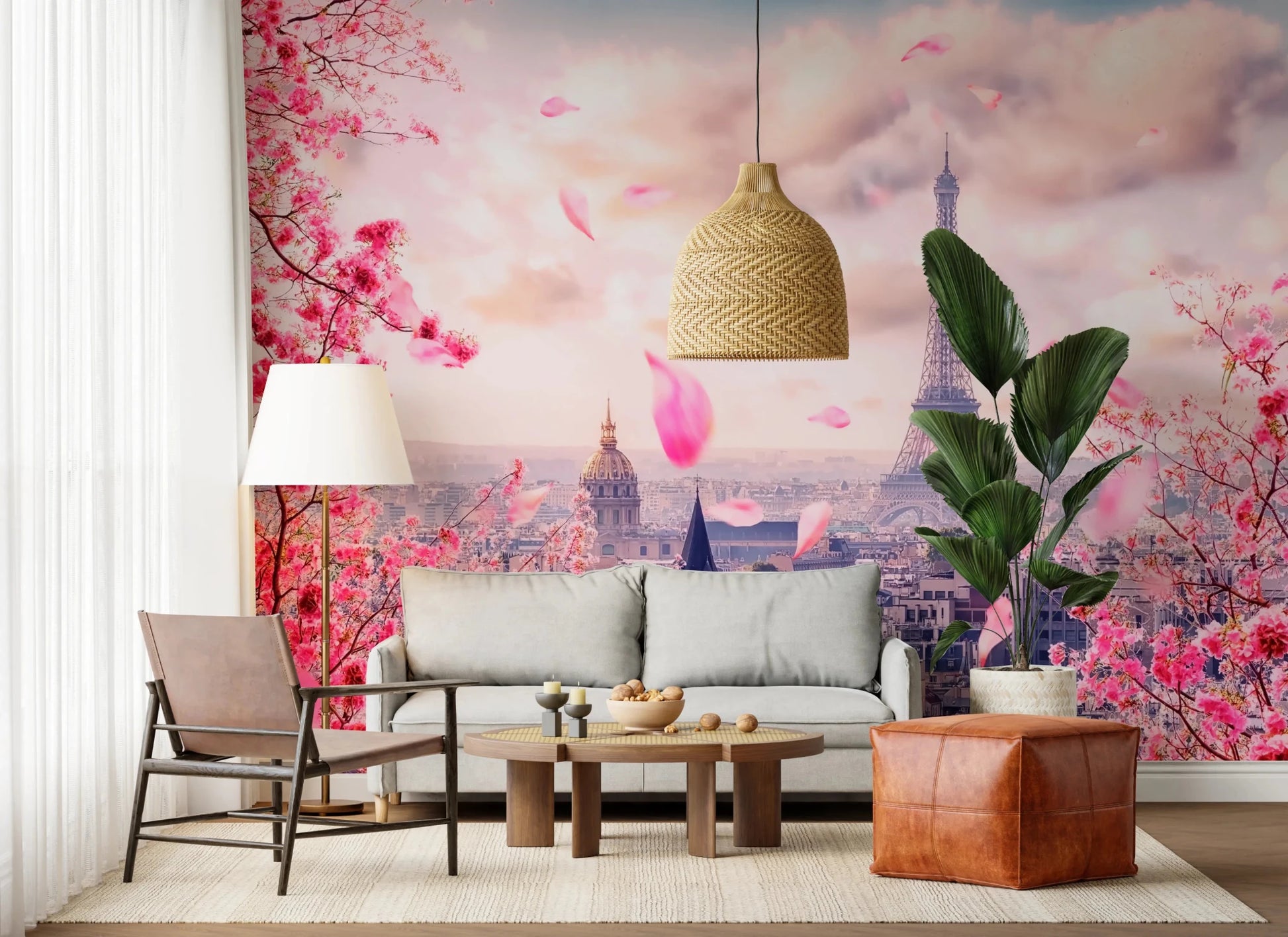 Eiffel's Rosy Haze Wall Mural