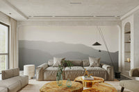 A close-up of the misty mountain ridges in black and white.

