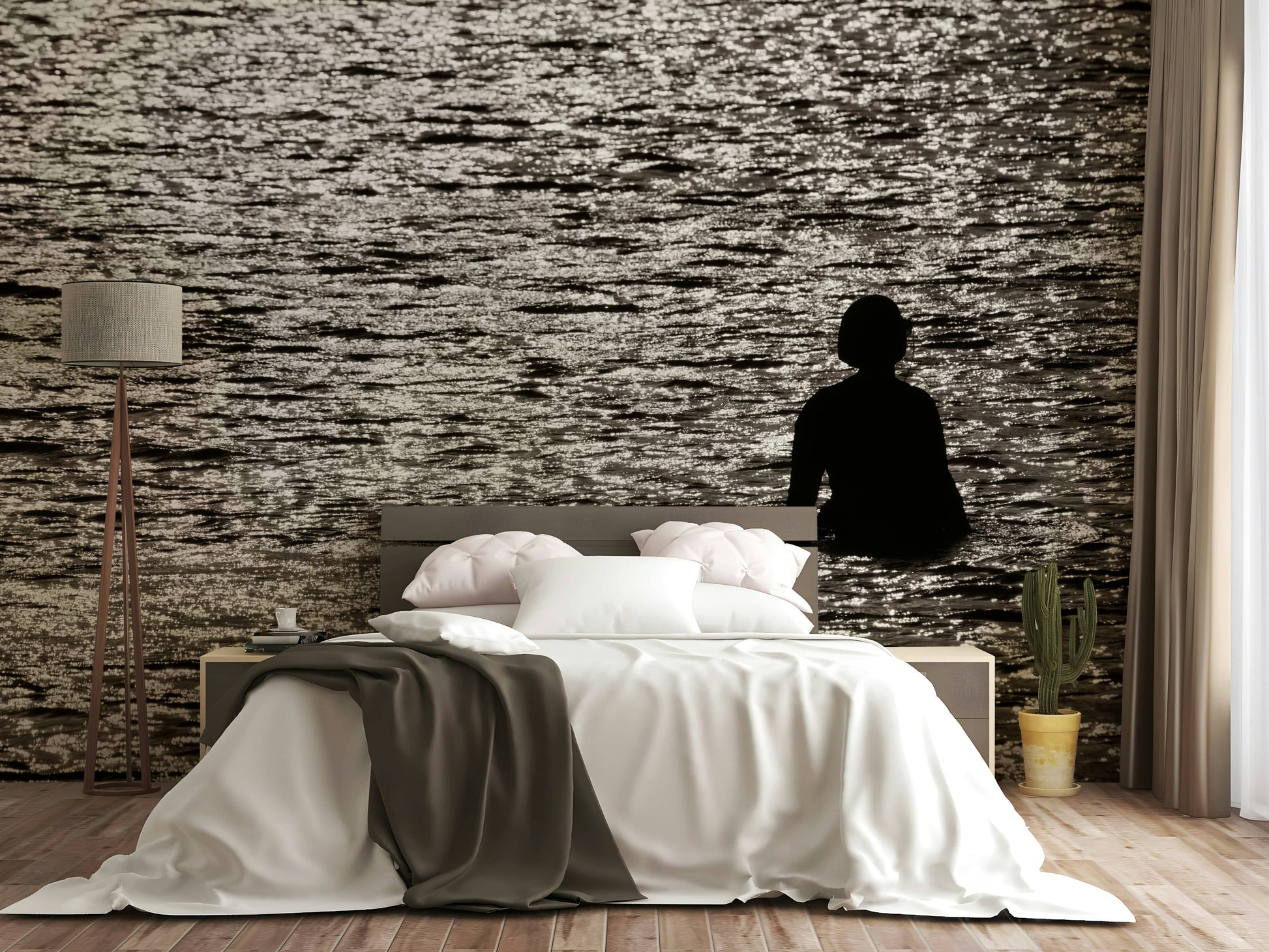 A calming desert theme wallpaper mural that defines a space.

