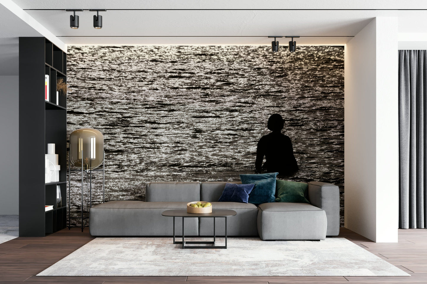 An artistic Eilat scene mural on minimalist wallpaper.

