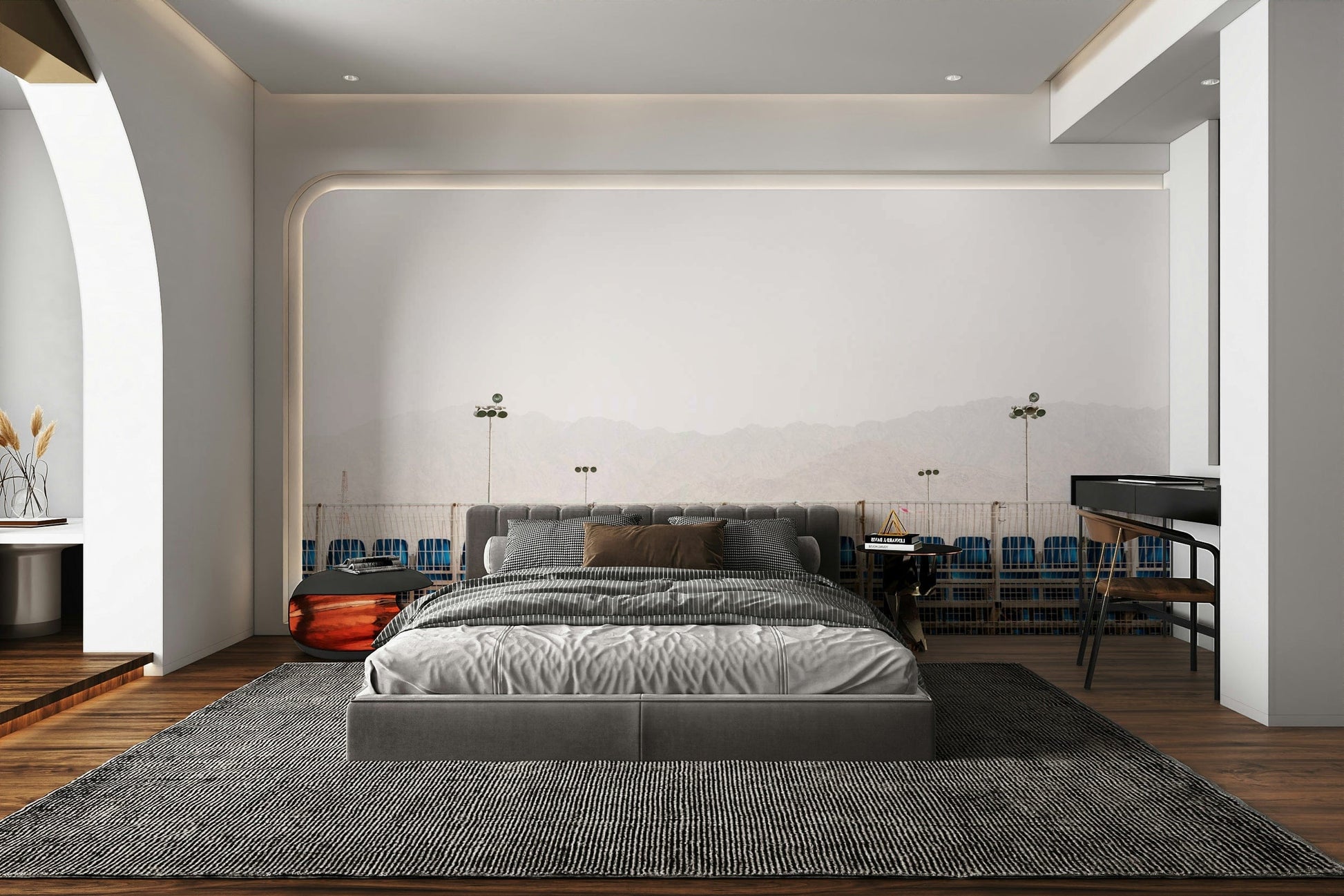 A graceful subtle sea view wall mural in warm, natural tones.

