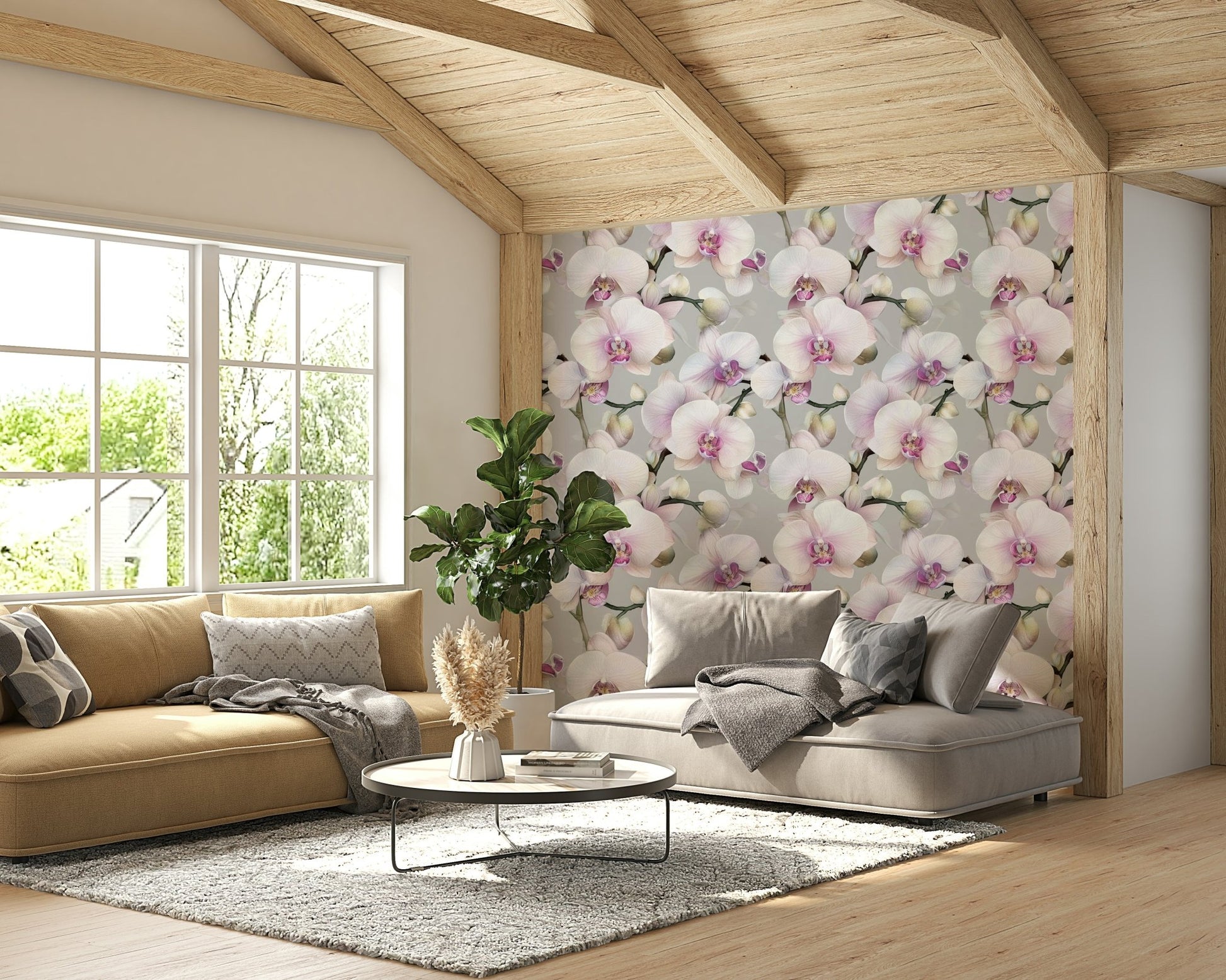Sophisticated orchid wallpaper for walls with soft colors.

