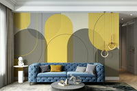 Modern geometric mural with soft arch shapes

