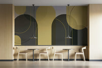 Stylish curved shape wall mural in grey and yellow

