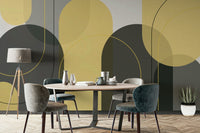 Contemporary yellow and grey arch wallpaper design

